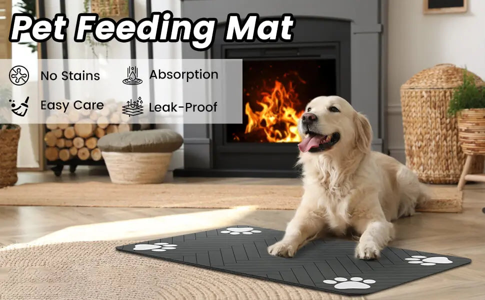 No More Spills! Absorbent & Leak-Proof Pet Food & Water Bowl Mat!
