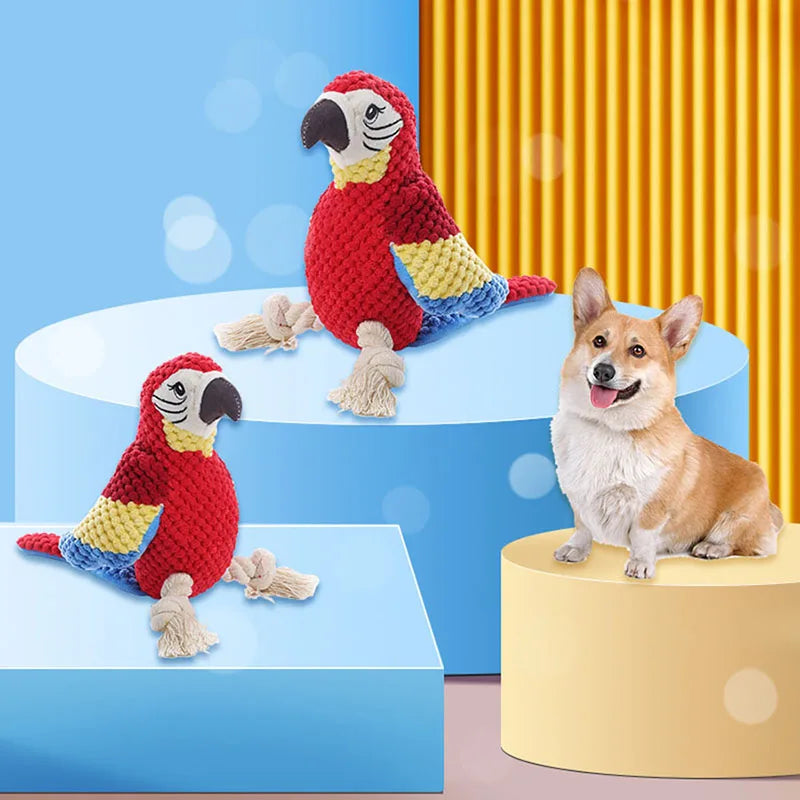 Interactive Parrot Plush Dog Toy – Squeaky, Stuffed & Perfect for Playtim